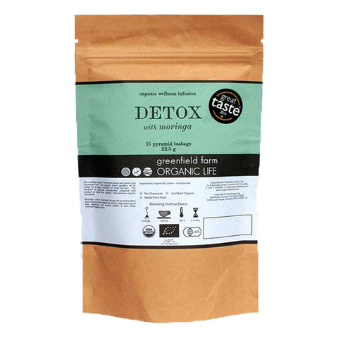 DETOX WITH MORINGA – 15 NON-WOVEN PYRAMID TEA BAGS-Organic USDA Certified